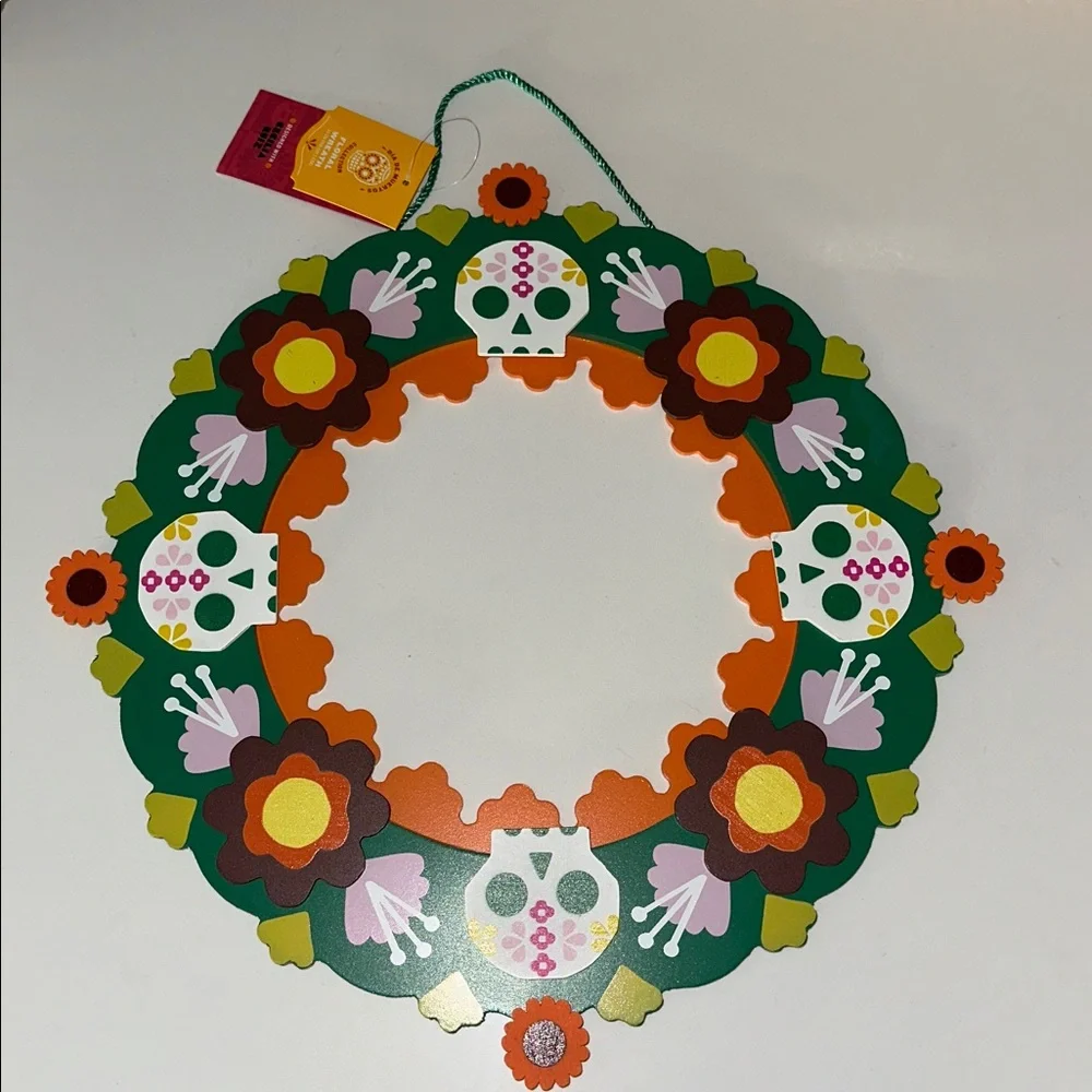 Target x Cecilia Ruiz Dia de Muertos Day of the Dead Colorful Skull Wood Wreath